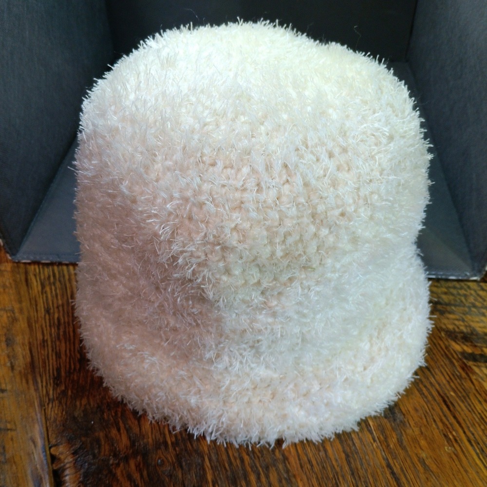 Handmade Crochet Fuzzy Eyelash Yarn Bucket Hat Ivory Off White Winter Shaggy Cap